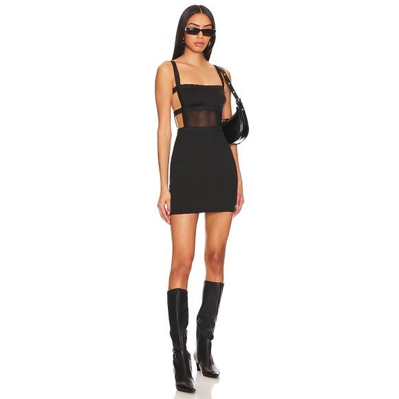 Revolve Superdown Camille Strappy Back Bodysuit Small Black Mesh Cutout Sexy Top - Picture 7 of 13